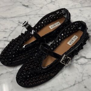 Alaia Black Beaded Flats with Buckle